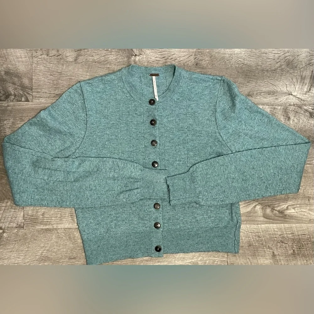 Free People Teal Button-Up Sweater